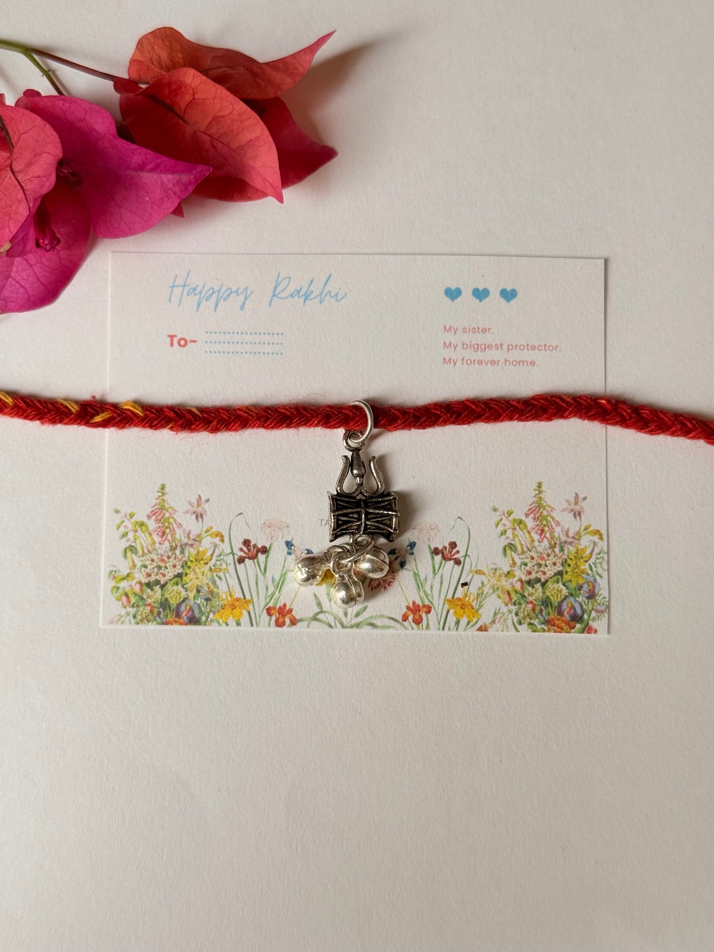 925 Sterling Silver Trishul with Musical Charm - Reusable as Pendant Handcrafted Rakhi