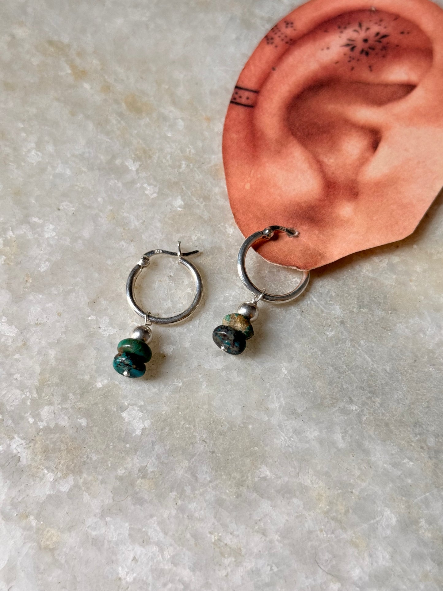 925 Sterling Silver Kingsman Turquoise With Silver Balls Tribal Handcrafted Italian Hoops