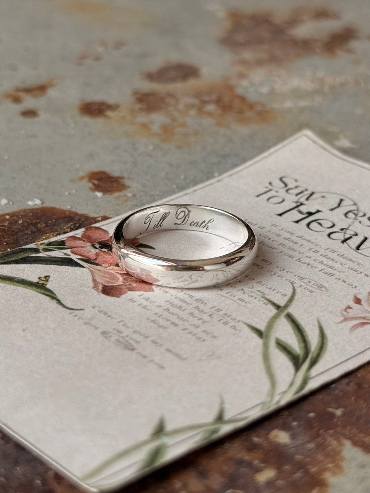 925 Sterling Silver Hidden Note ~ Till Death Engraved 4MM Band Daily Wear Ring- Couple Ring