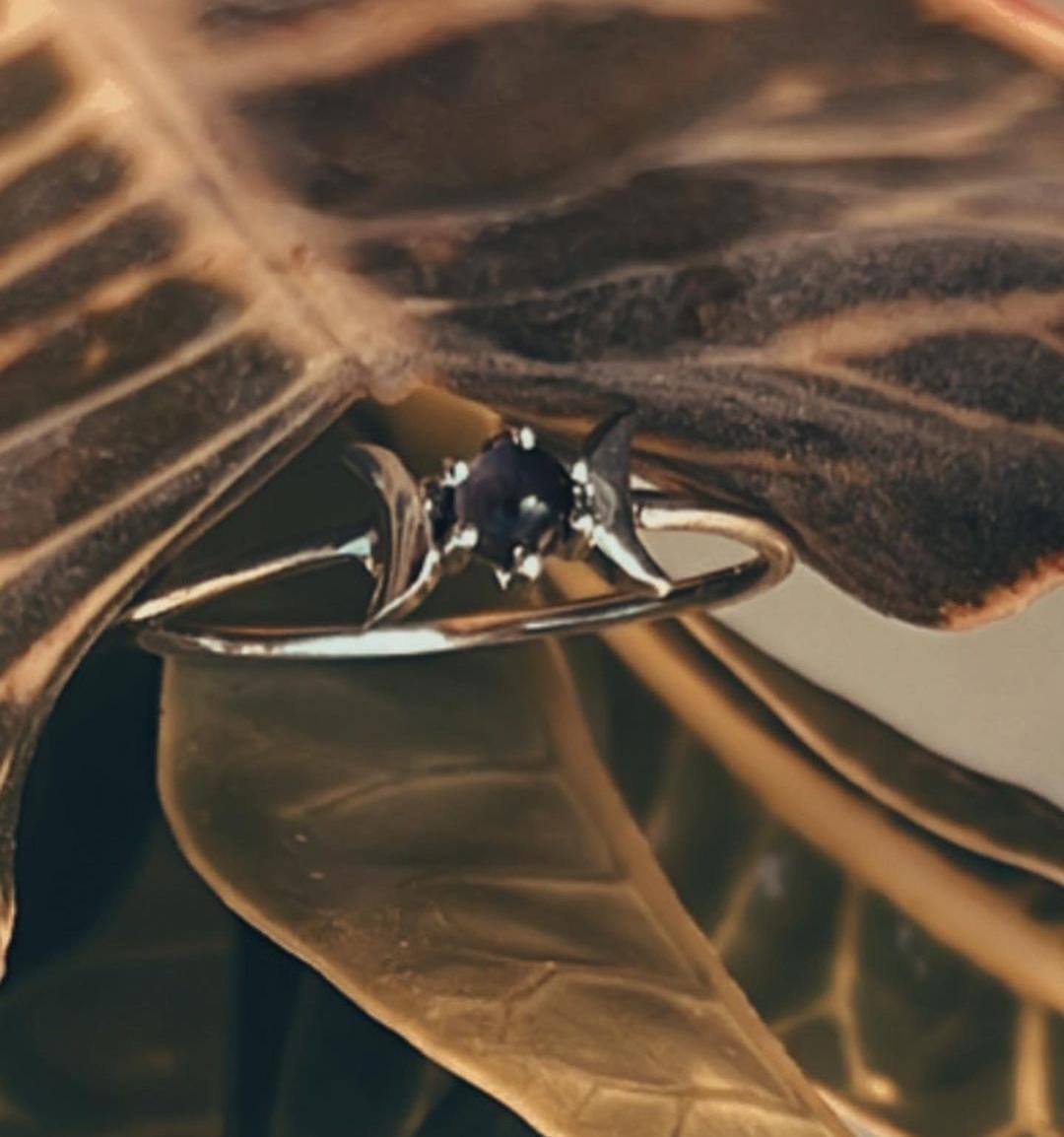 Amethyst Gemstone Set in Silver Ring with Moon Phases Detail