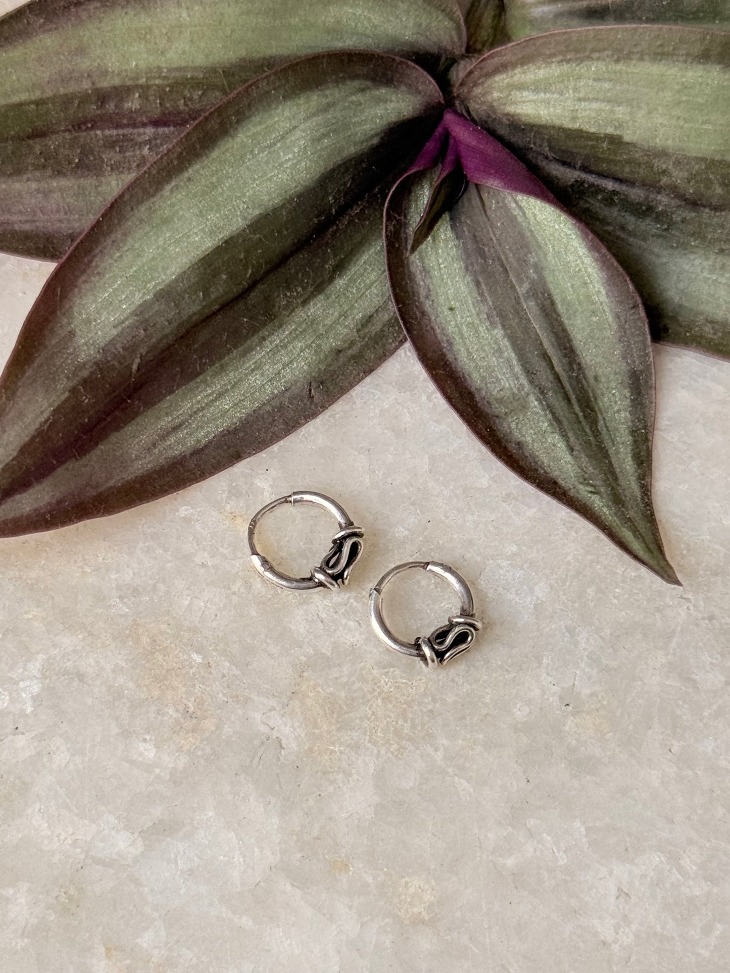 925 Sterling Silver Antique Tiny Second Piercing Hoops - design 5