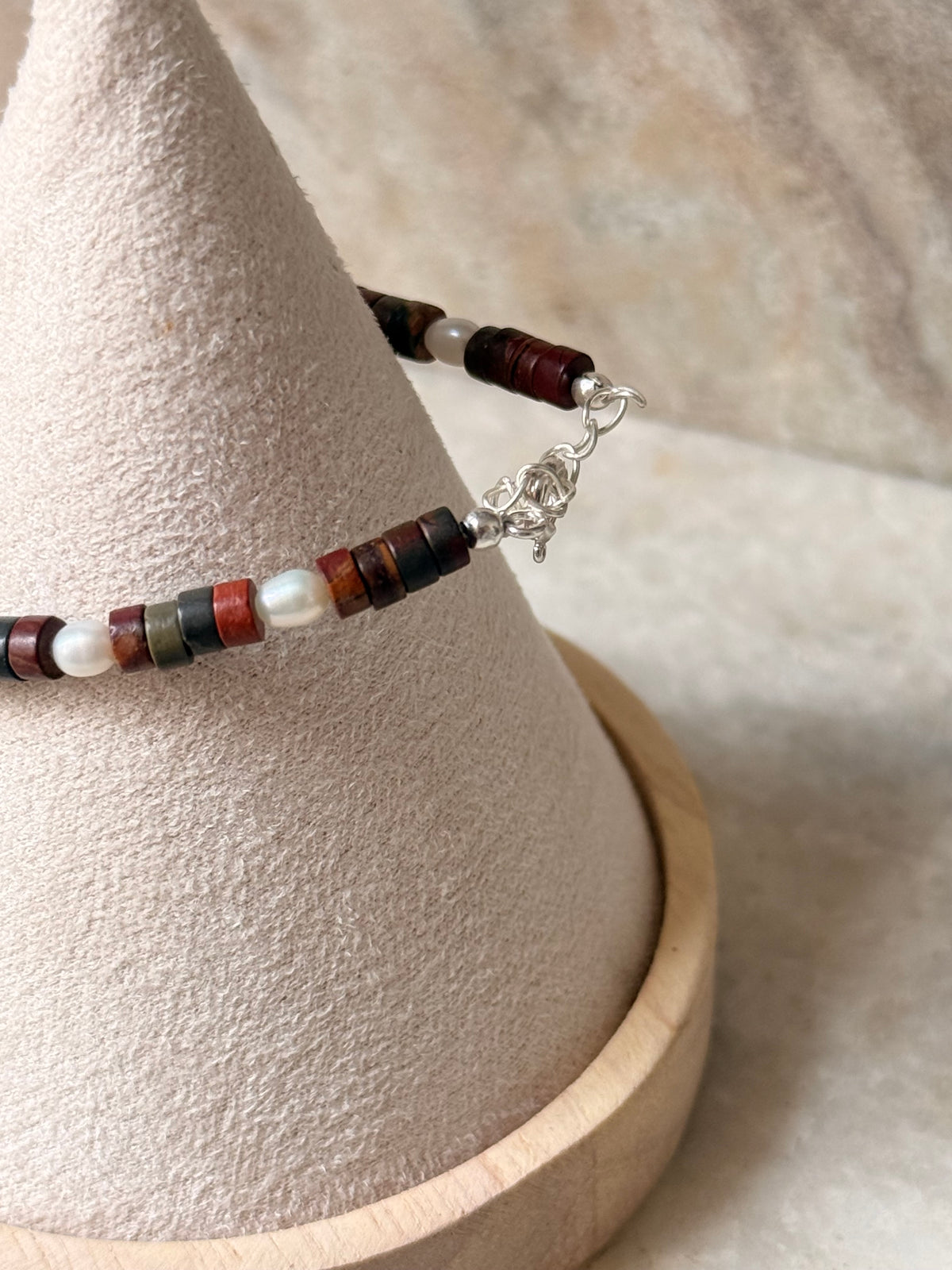 925 Sterling Silver Red Agate Flat Tube Crystal Fresh Water Pearls Bracelet