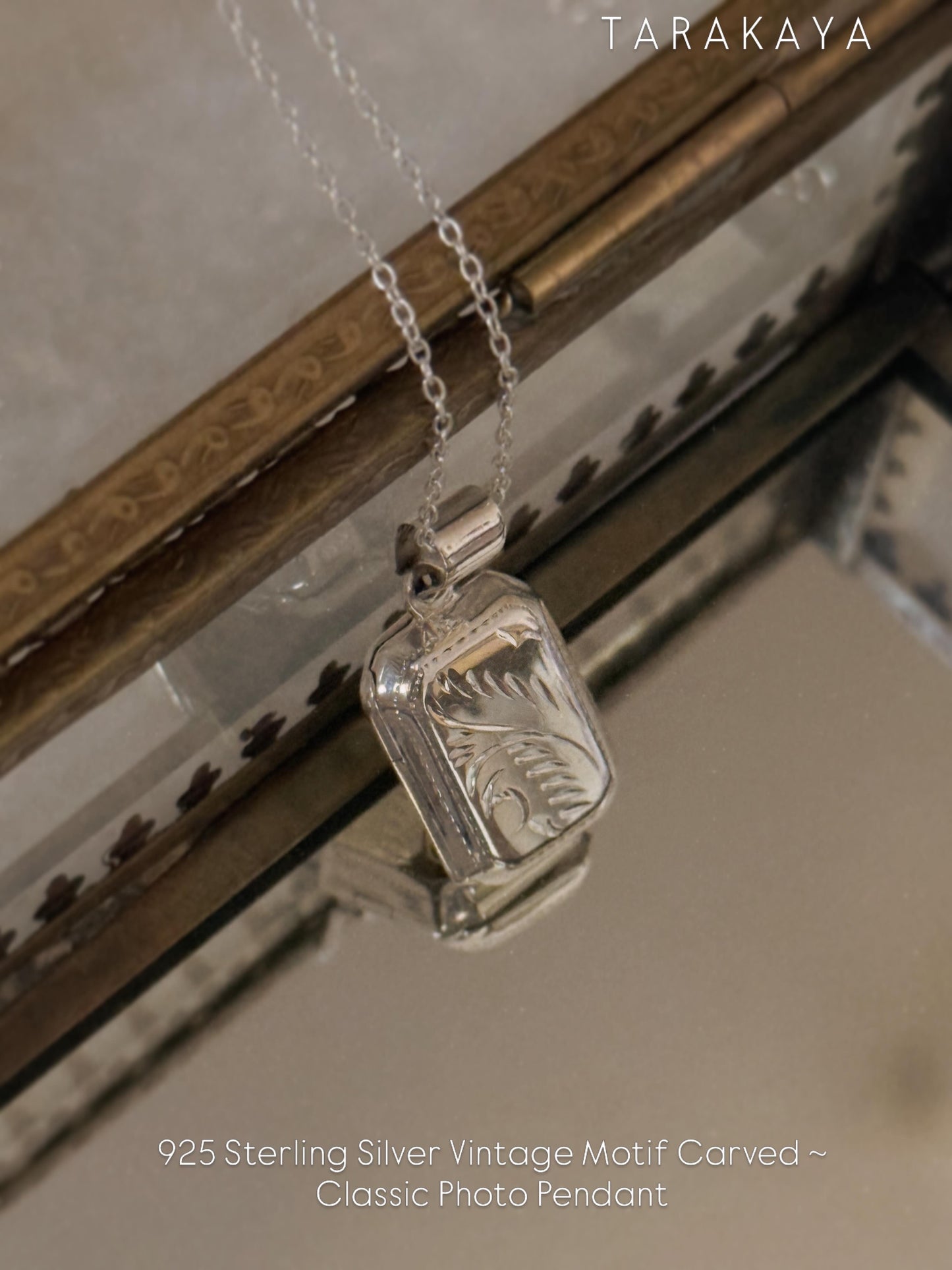 925 Sterling Silver Classic Rectangular Vintage Motifs Engraved Photo Pendant
