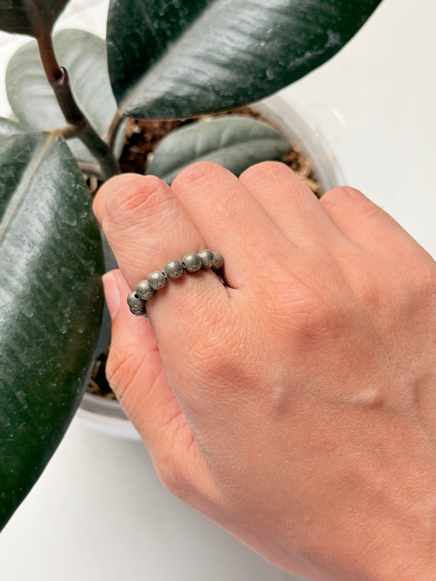 Natural Crystal Pyrite 4mm Stretchy Rings