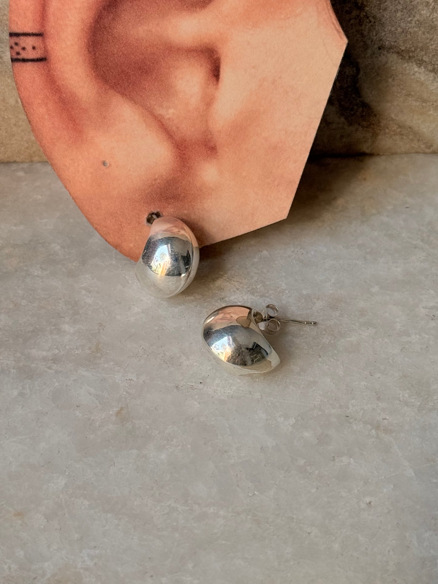 925 Sterling Silver Chunky Italian Dome Half Hoops Earrings