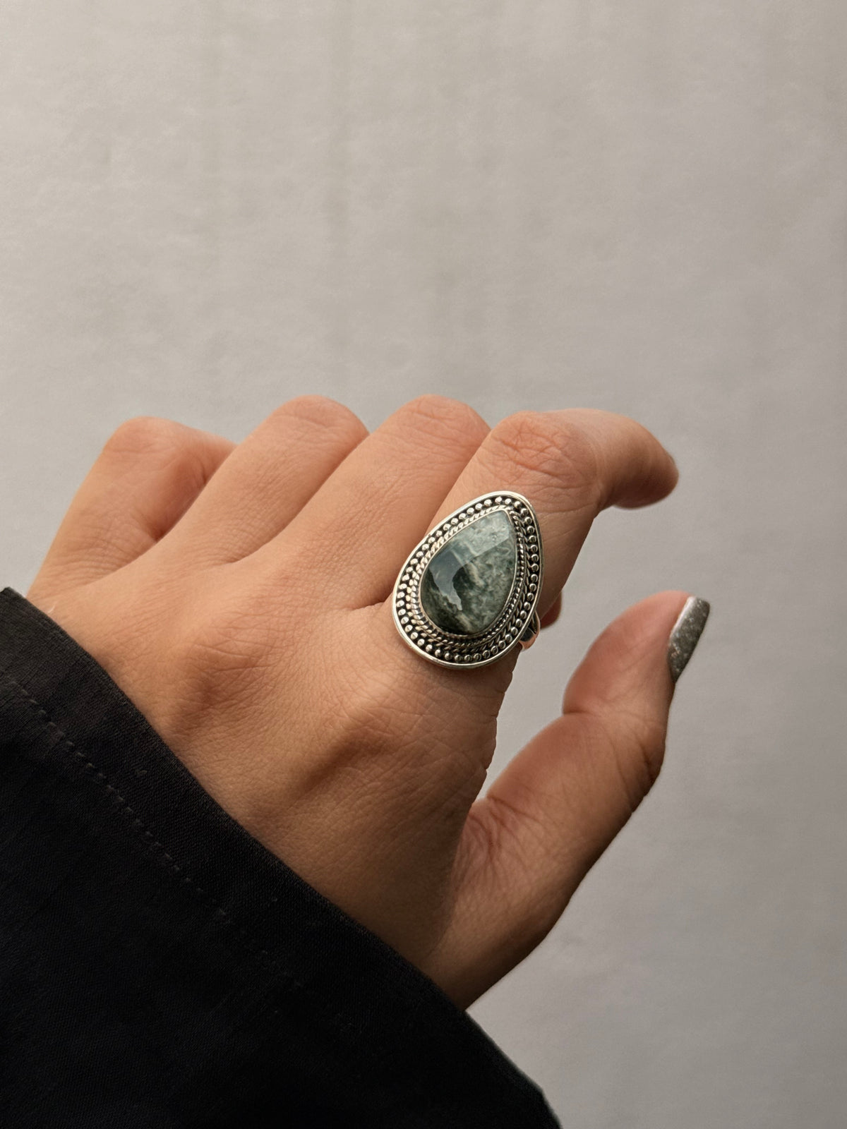 925 Sterling Silver Pear Jasper Handcrafted Ring