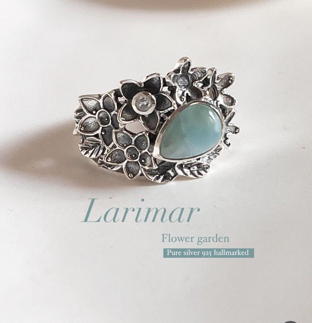 Forest-Inspired Larimar Statement Sterling Silver Ring