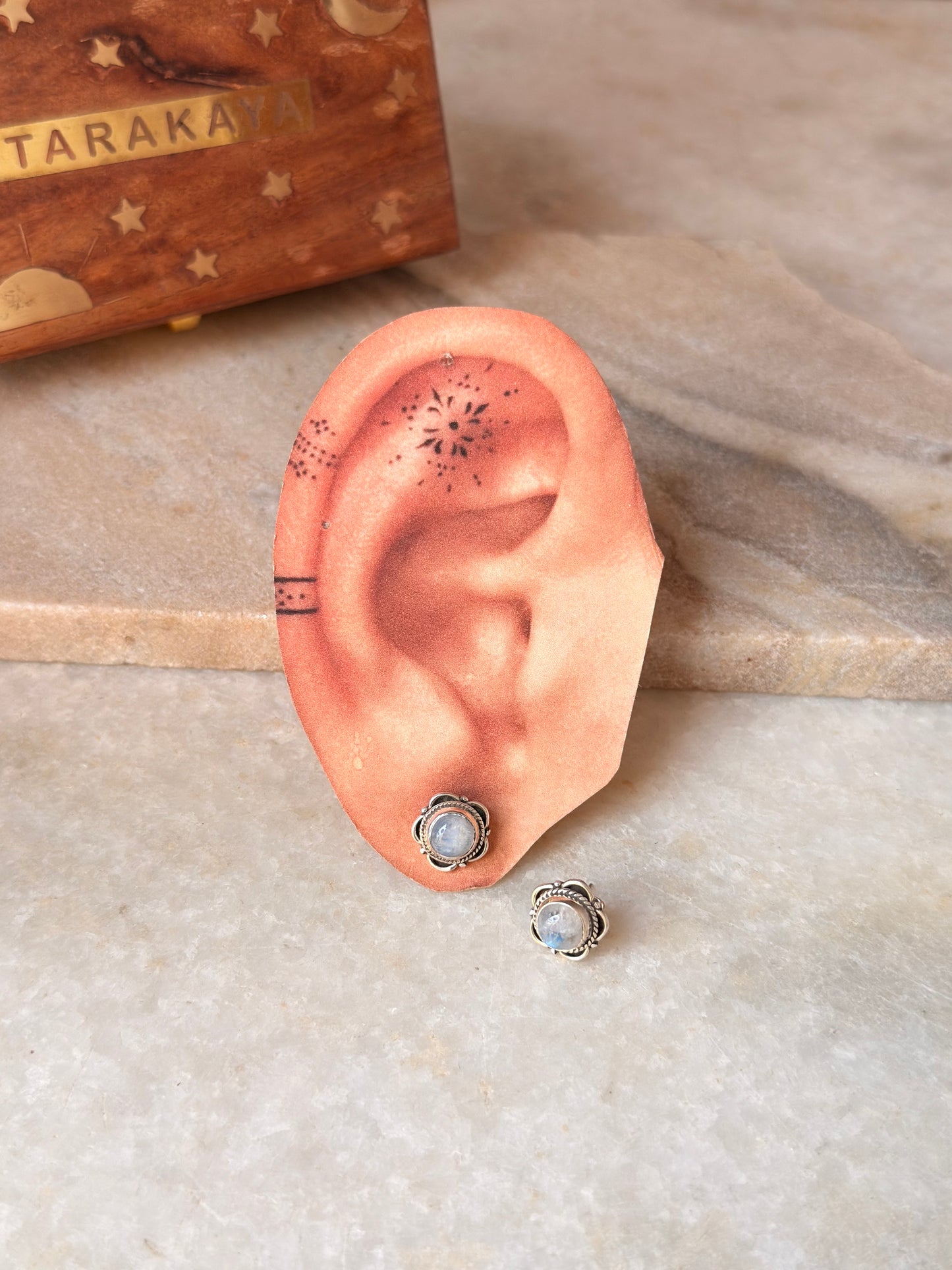925 Sterling Silver Moonstone Flower Studs Earrings