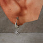 925 Sterling Silver Blue Topaz North Star Removable Charm -Plain Huggies/ Small Hoops