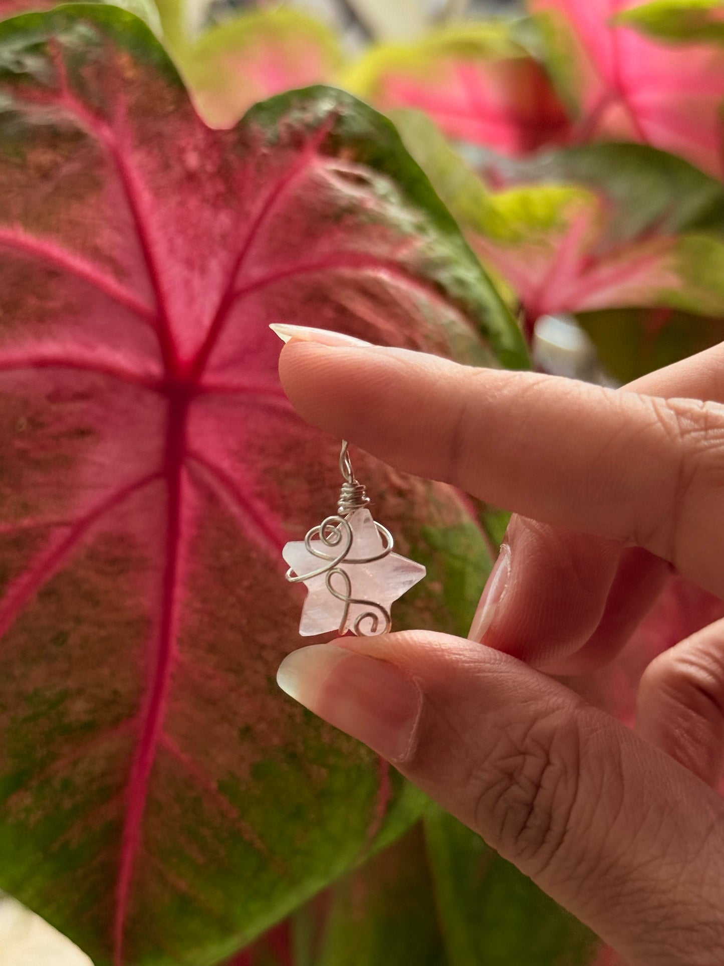 925 Sterling Silver Rose Quartz Star Wire Wrapped Handcrafted Pendant