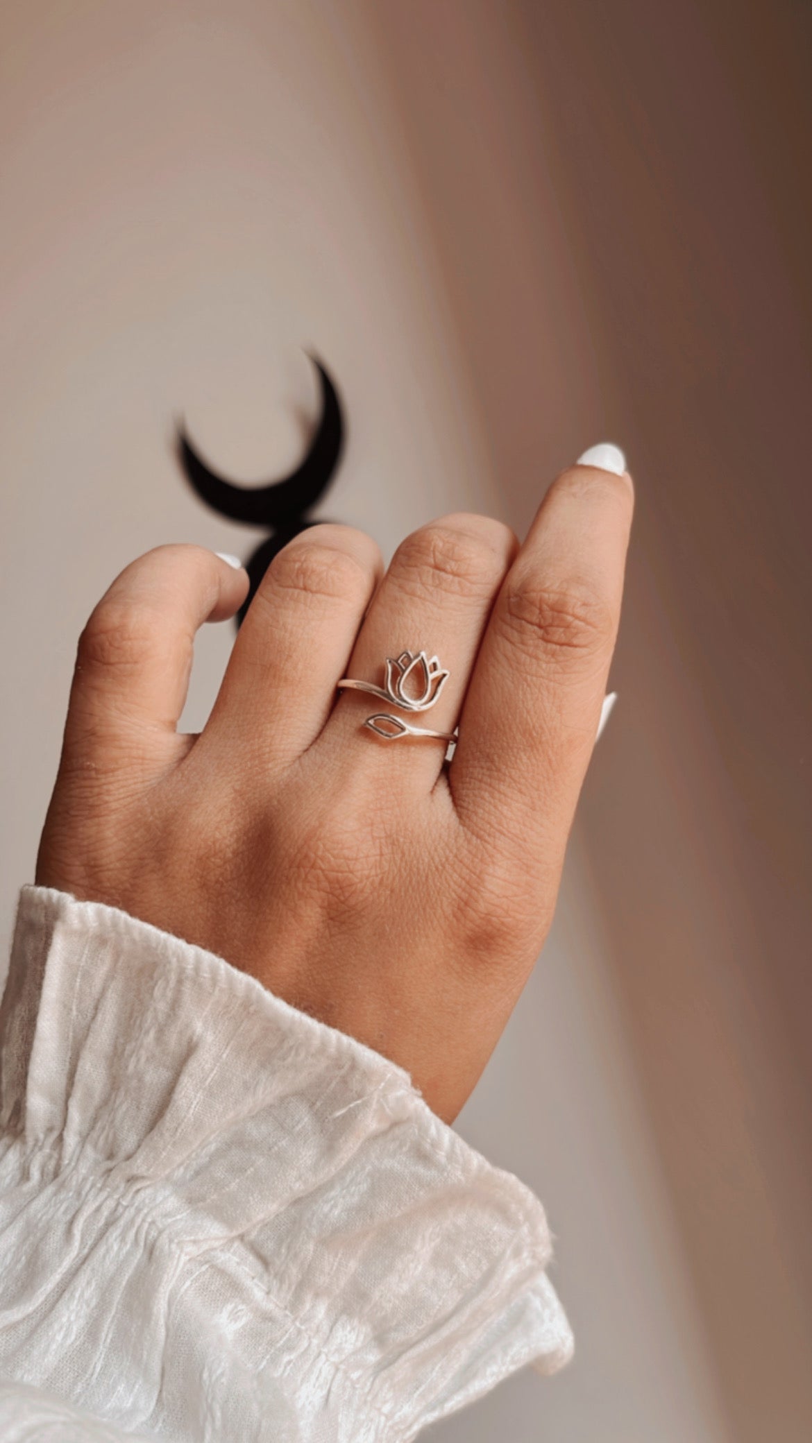 Sterling Silver Lotus Cut Out Ring with Adjustable Band