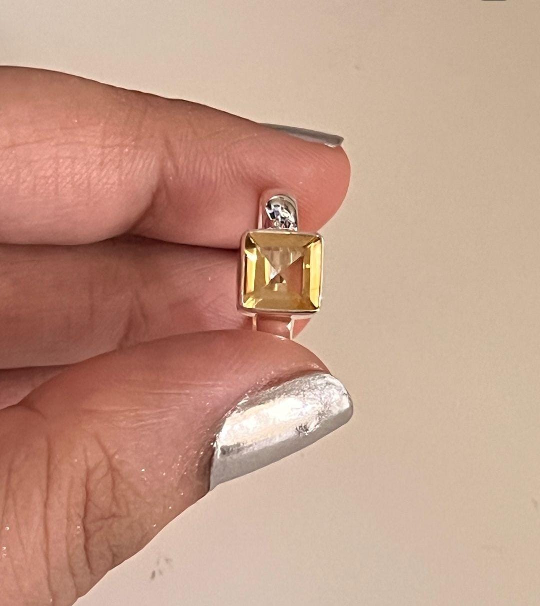 Handcrafted silver ring with a square cut citrine gemstone