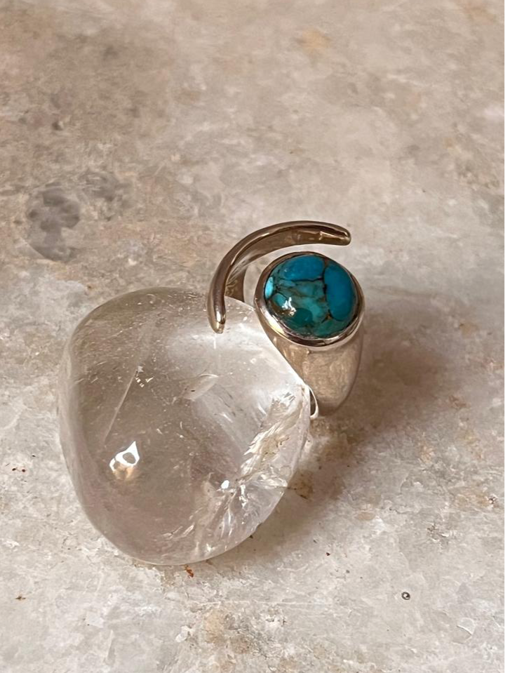 Copper Turquoise Moon Adjustable 925 Sterling Silver Ring