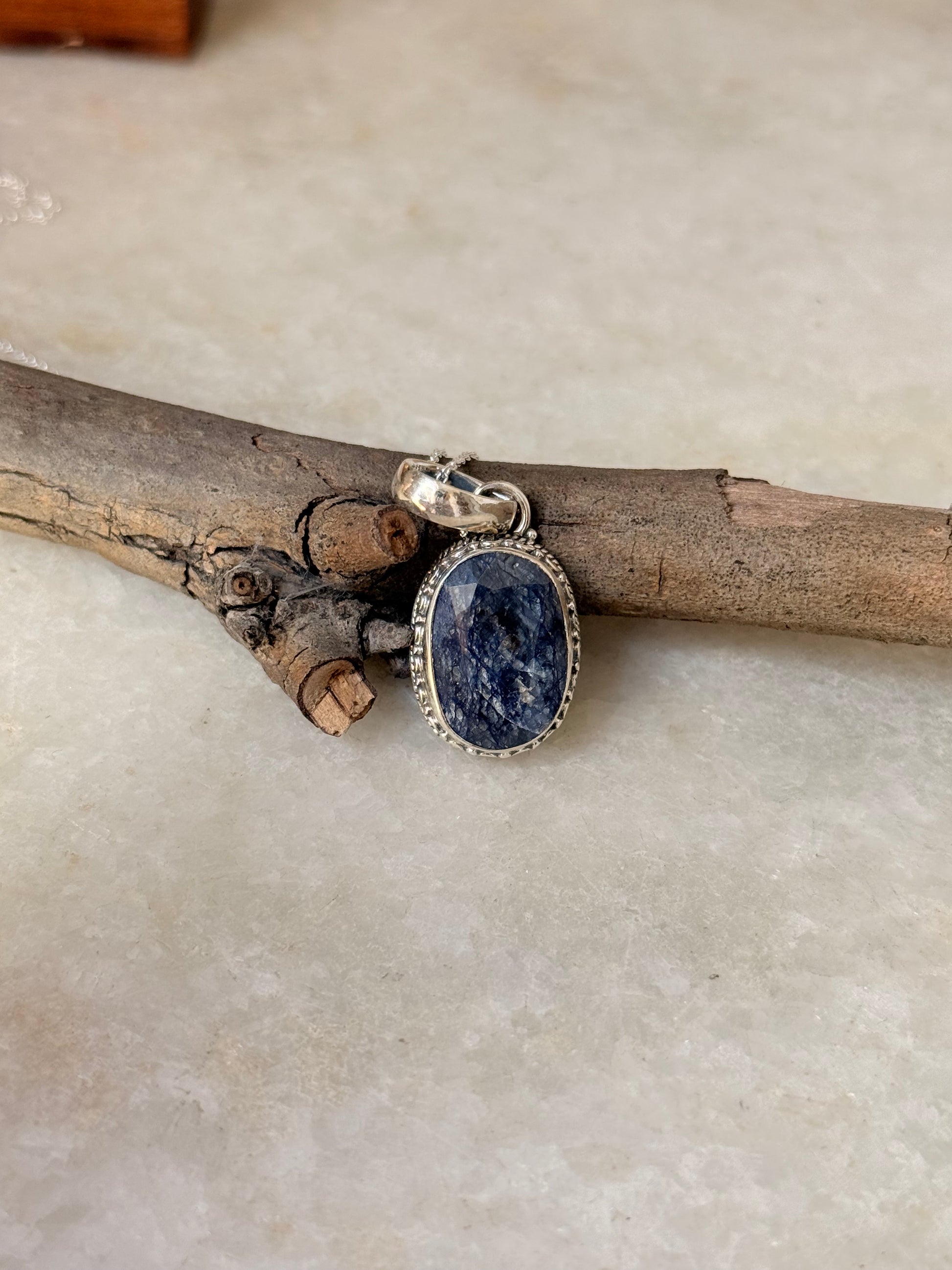 925 Sterling Silver Dumortierite Quartz Faceted Pendant