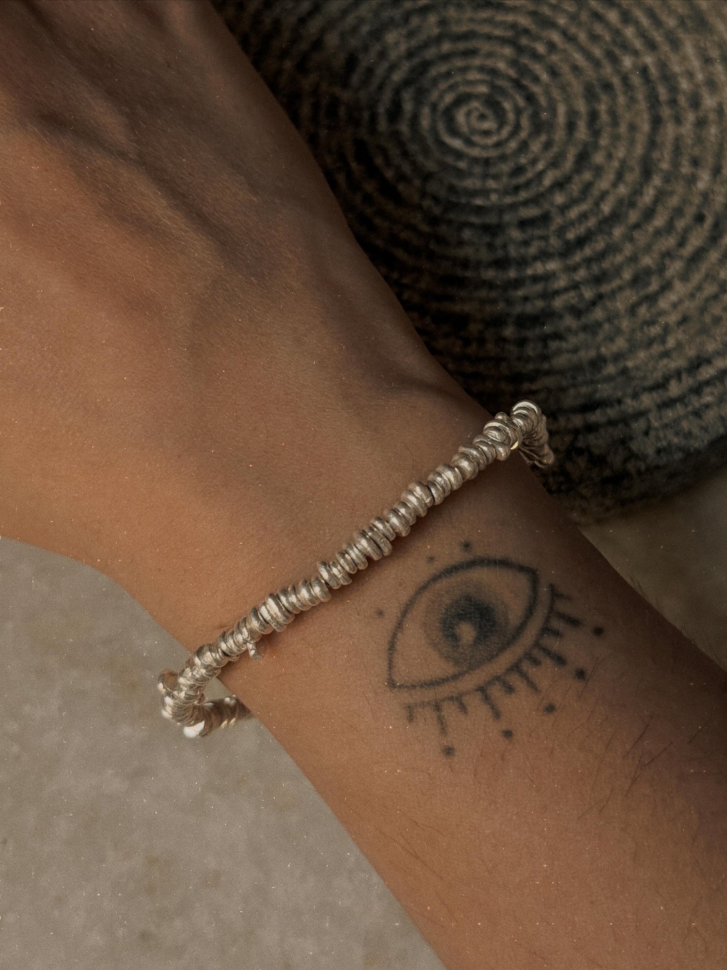 925 Sterling Silver Chunky Molten  Hill Tribe Handcrafted Beads In Pure Silver Wire Bracelet