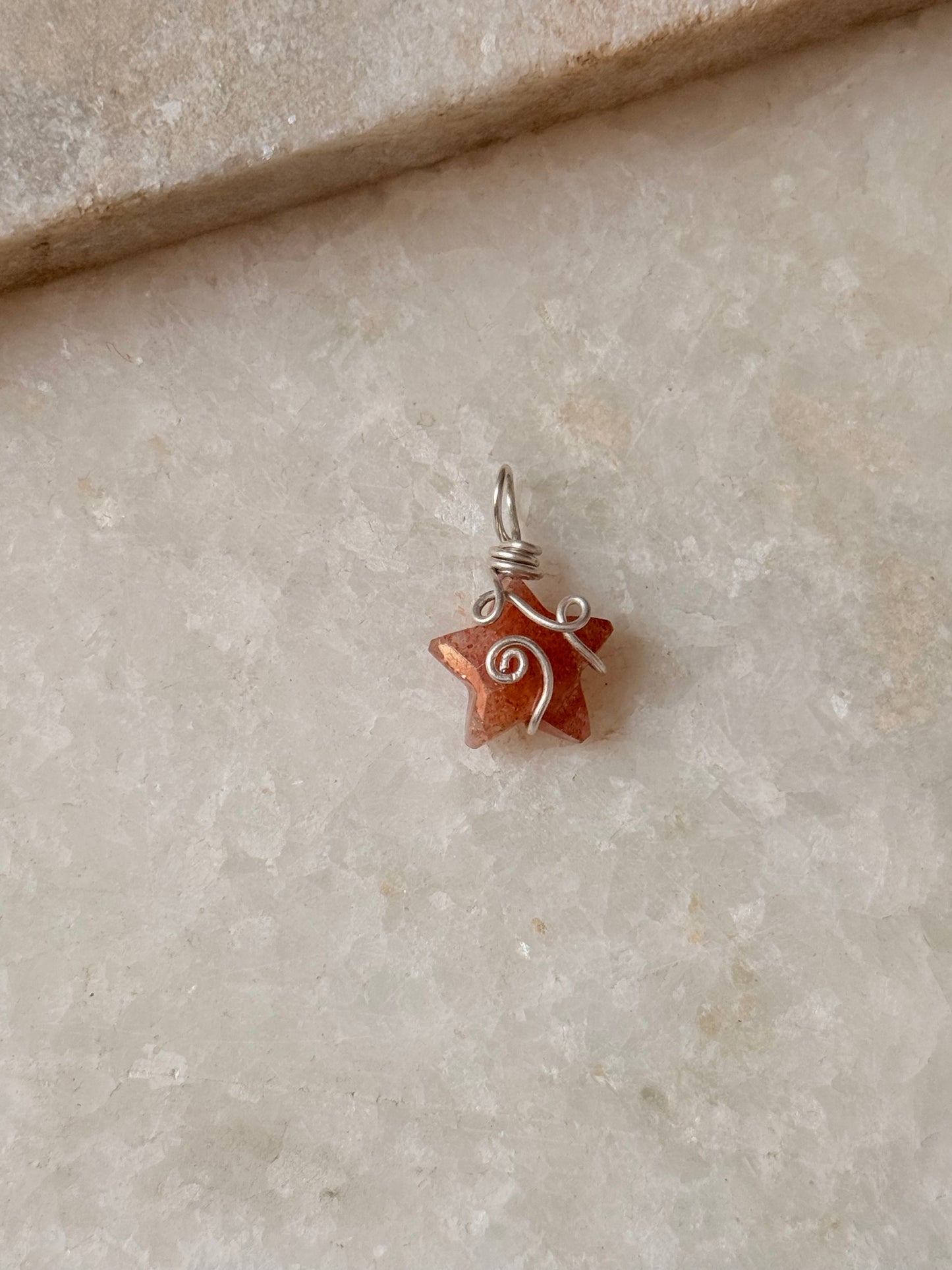 925 Sterling Silver Sunstone Star Wire Wrapped Handcrafted Pendant