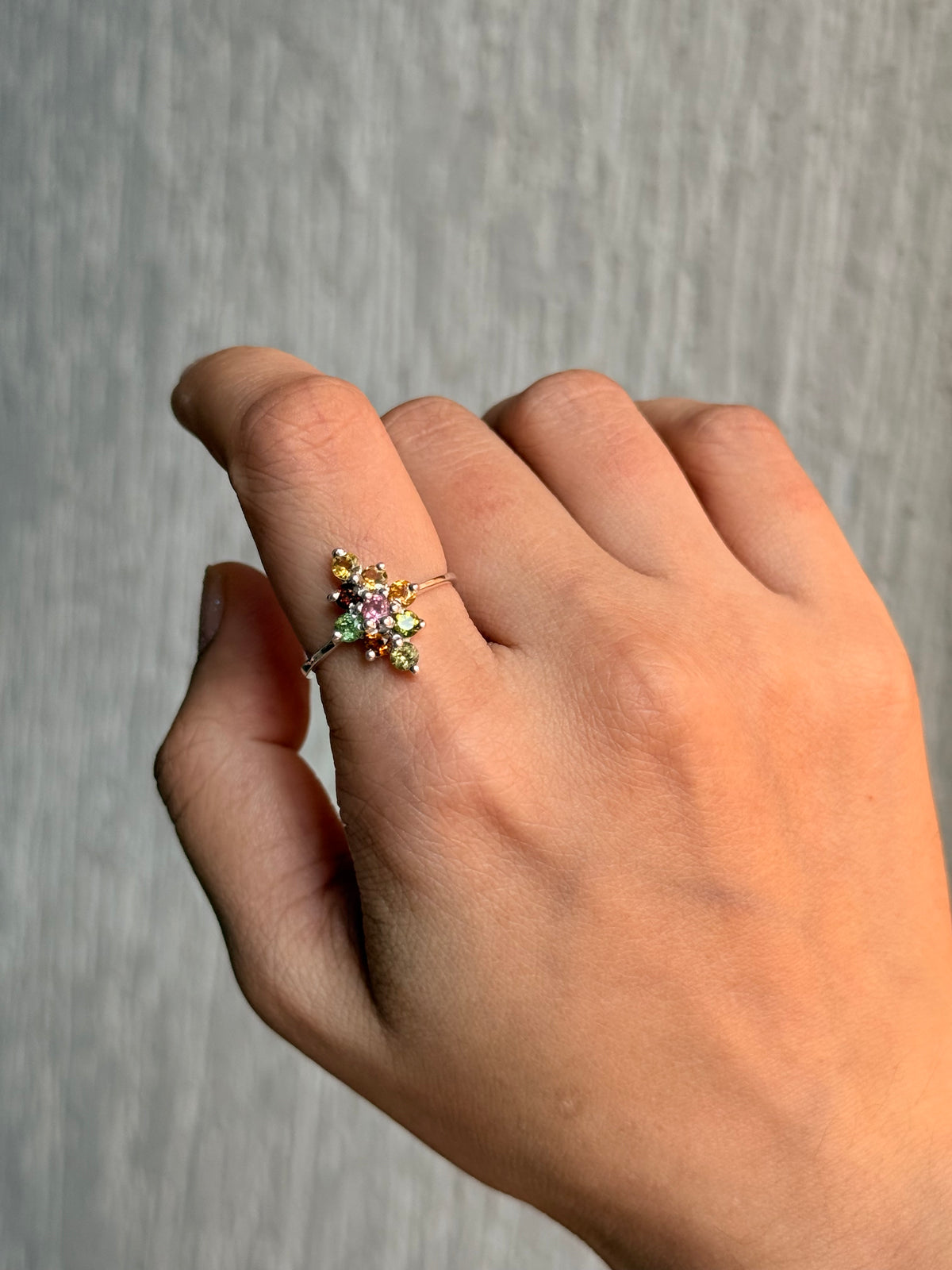 925 Sterling Silver Natural Multi Tourmaline North Star Ring