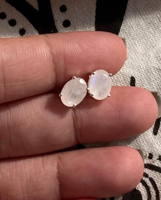 Moonstone Oval Faceted Silver Studs 7MM