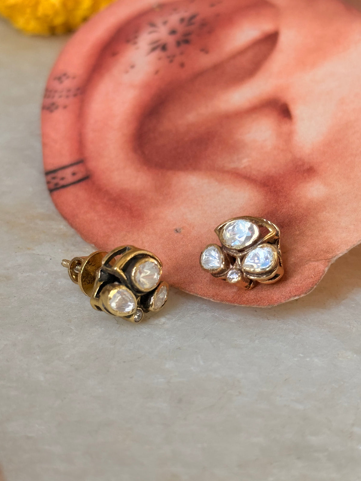925 Sterling Silver Gold Plated Moissanite Polki Studs Earrings