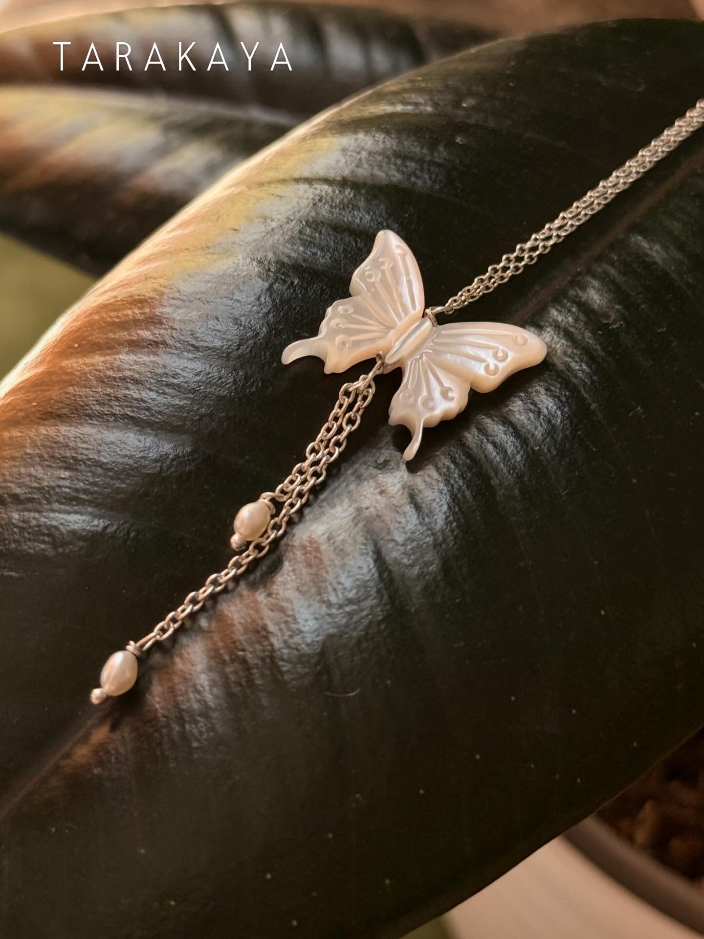 925 Sterling Silver Mother of Pearl Butterfly, Adjustable Chain With Fresh Water Pearls Charm Handcrafted Necklace