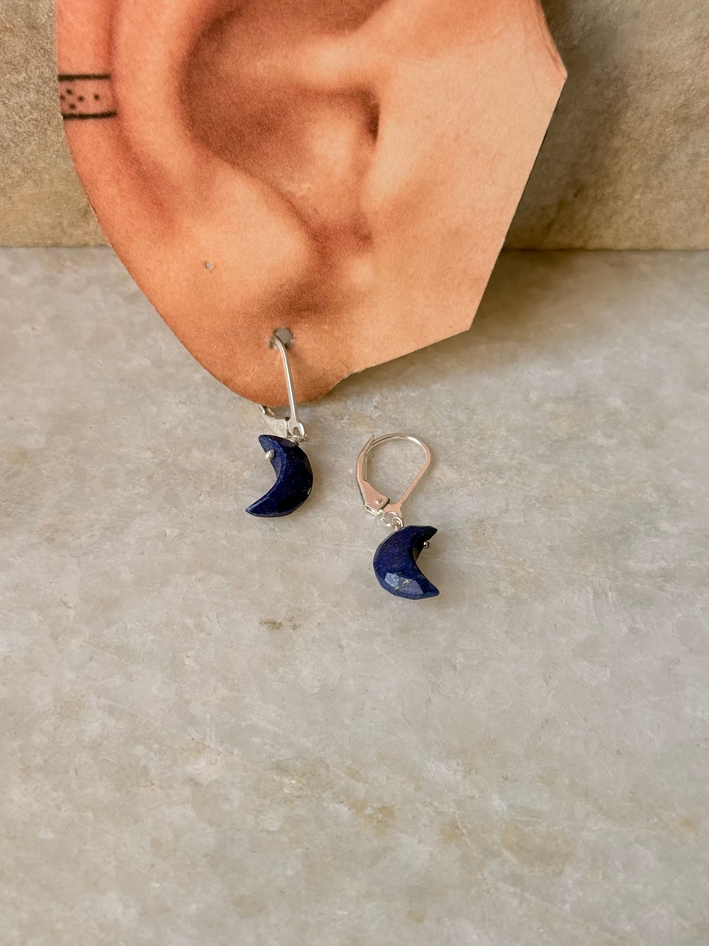 925 Sterling Silver Lapis Lazuli Moon Lever Back Earrings