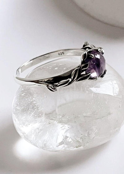 Amethyst Forest Enchantment 925 sterling silver Ring with Intricate Design