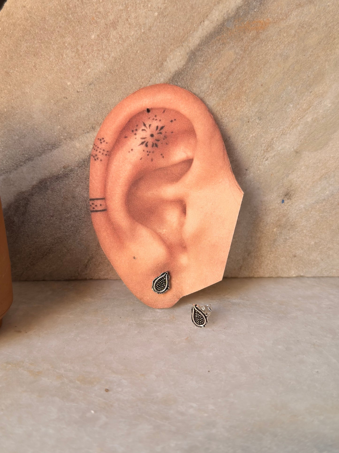925 Sterling Silver Antique Plain Oxidised Boho Studs Earrings