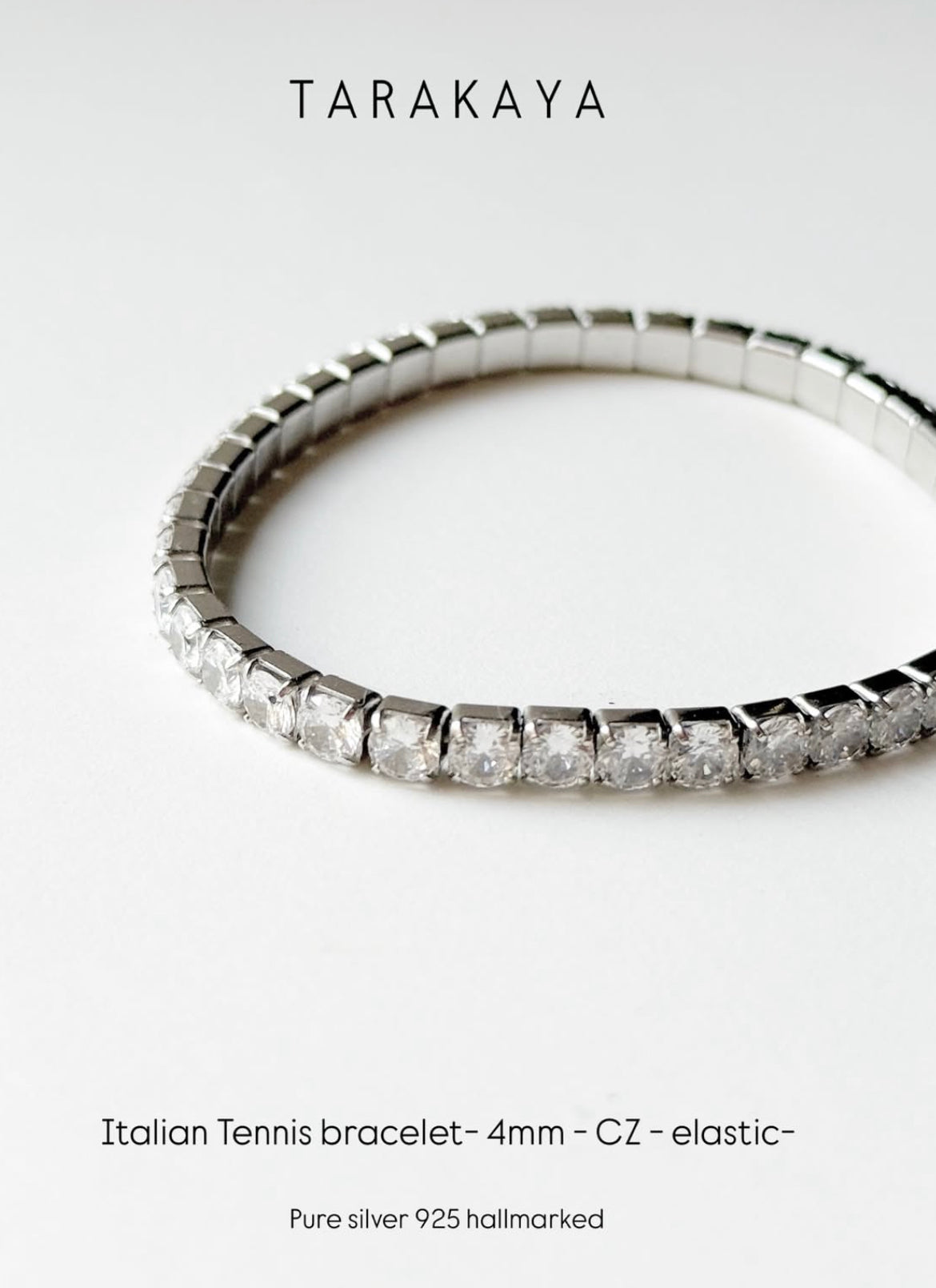 Tennis Elastic Cz 925 Sterling Silver Bracelet  