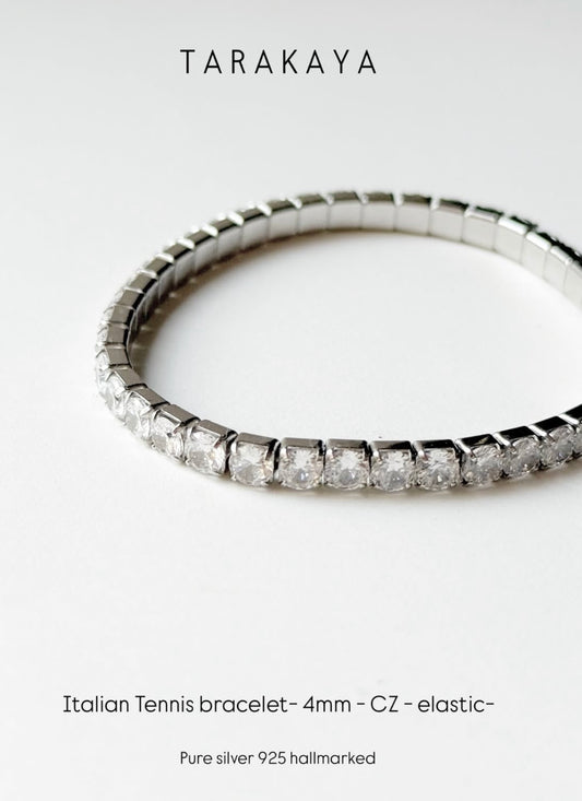 Tennis Elastic Cz 925 Sterling Silver Bracelet  