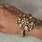 925 Sterling Silver Gold Plated Antique Moissanite Polki Statement Cuff Bracelet 