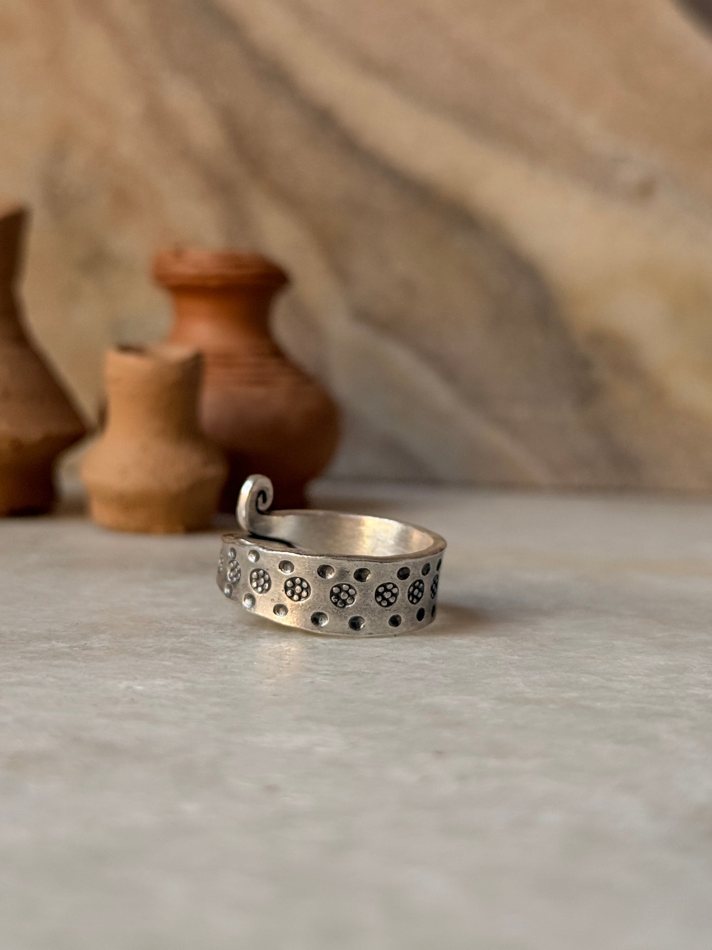 925 Sterling Silver Bohemian Hill Tribe Floral Engraved Spiral Adjustable Handcrafted Adjustable Ring