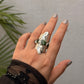 925 Sterling Silver Green Tourmaline Raw Uncut Molten Textured Statement Handcrafted Ring