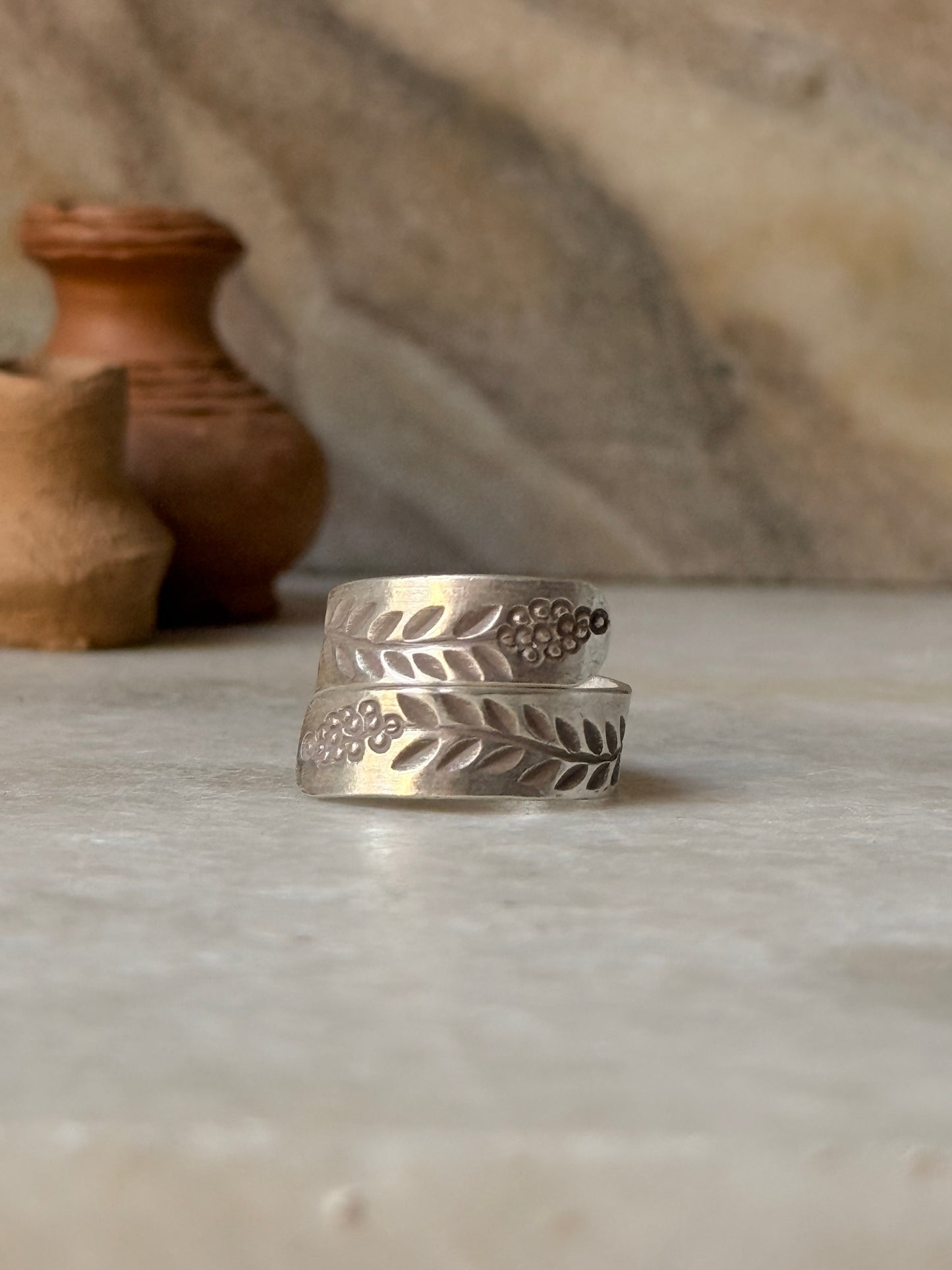 925 Sterling Silver Bohemian Hill Tribe Lavender Engraved Handcrafted Adjustable Ring