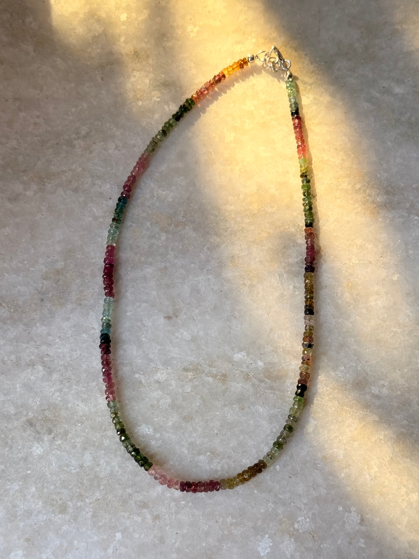 925 Sterling Silver Multi Tourmaline 4mm Rondelle Necklace