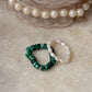 Natural Crystal Stretchy Malachite Flat 3-4mm & Fresh Water Pearl Rings