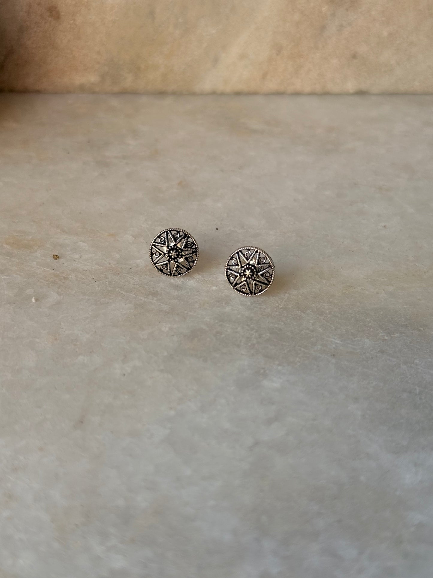 925 Sterling Silver Antique Plain Oxidised Boho Studs Earrings