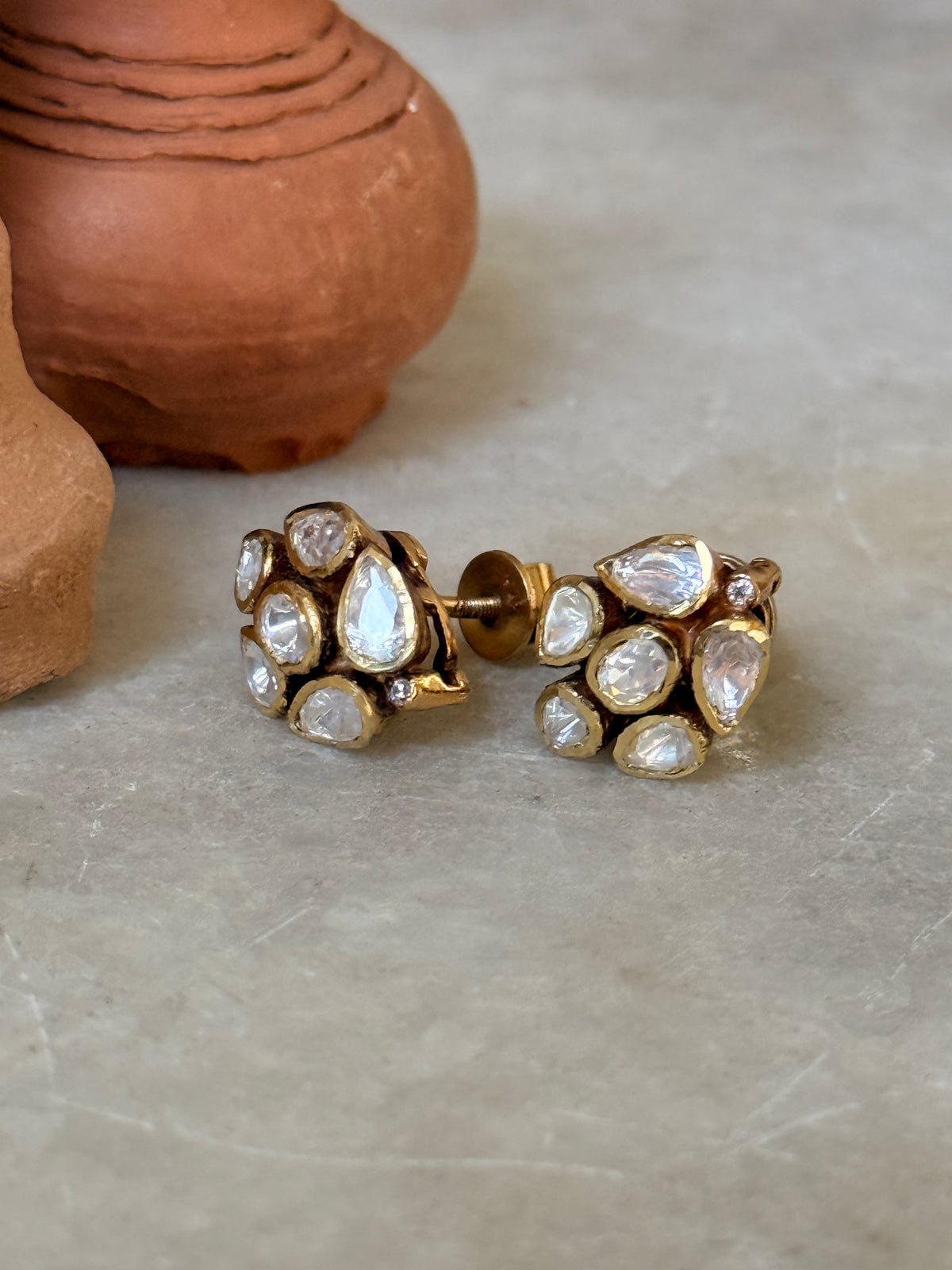 925 Sterling Silver Gold Plated Moissanite Polki studs Earrings