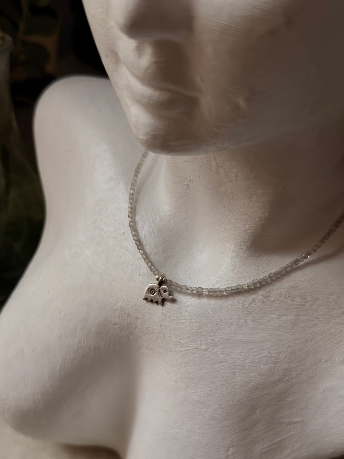925 Sterling Silver Labradorite Box 2mm Hathi Charm Necklace