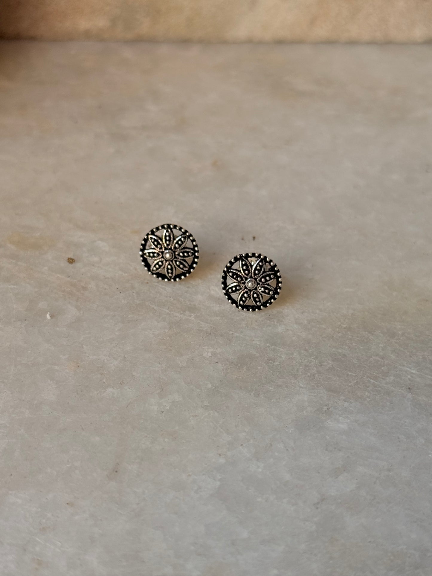 925 sterling silver Antique Plain Oxidised Mandala Boho Studs Earrings