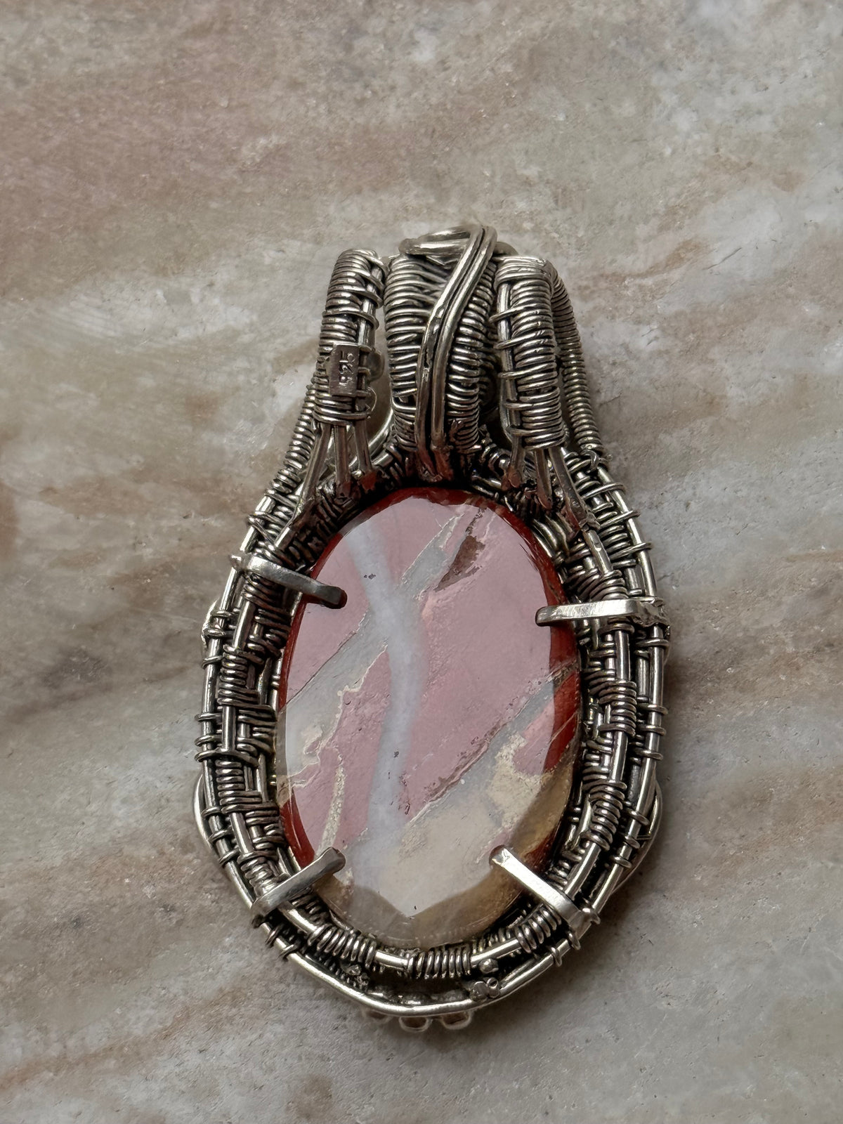 925 Sterling Silver Jasper Crystal Wire Wrapped Statement Handcrafted Pendant