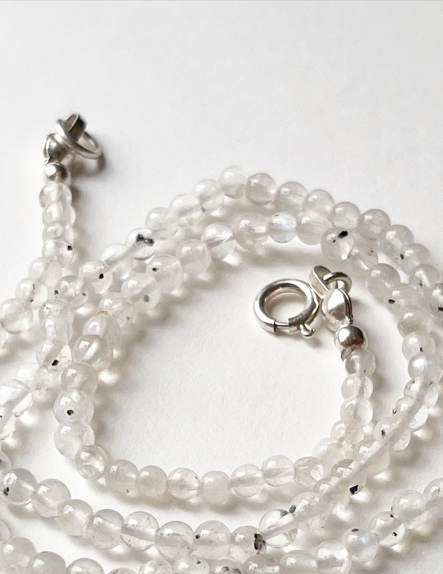 Handmade Rainbow Moonstone Round Pendant Silver Necklace  