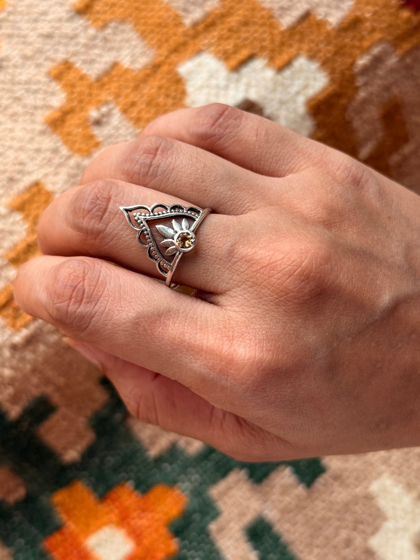 Citrine Crown Boho 925 Sterling Silver Ring