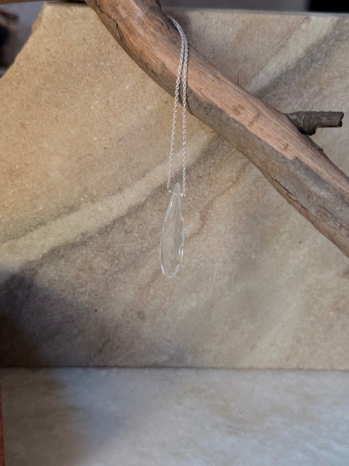 925 Sterling Silver Clear Quartz Crystal Drop Minimal Handcrafted Necklace