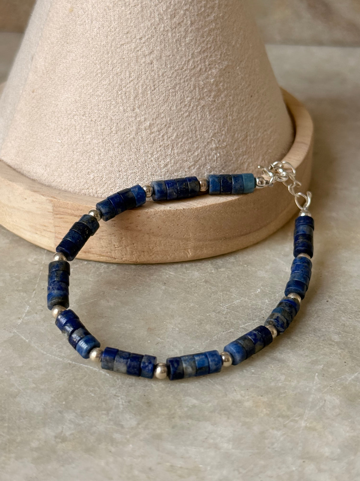 925 Sterling Silver Lapis Lazuli Flat Tube Crystal Silver Balls Bracelet