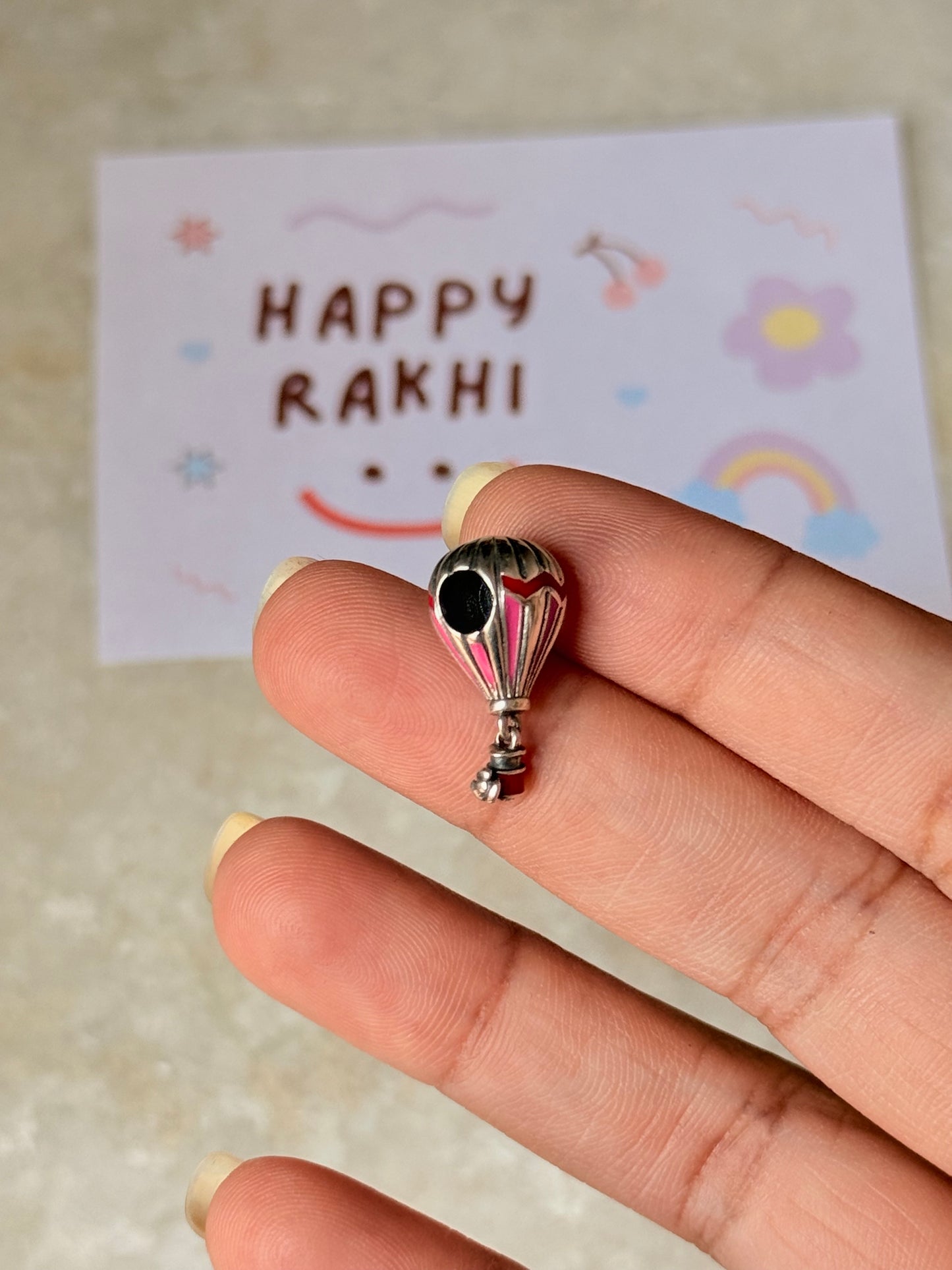925 Sterling Silver Hot Air Balloon Charm - Reusable as Pendant / Bracelet Charm Handcrafted Rakhi