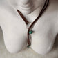 925 Sterling Silver Tribal Engraved with Turquoise Charm Brown Cord Leather Necklace