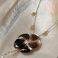 925 Sterling Silver Brown Mother Of Pearl Flower Carved , Fresh Water Pearls Charms & Clear Quartz Drop Handcrafted Dainty Necklace