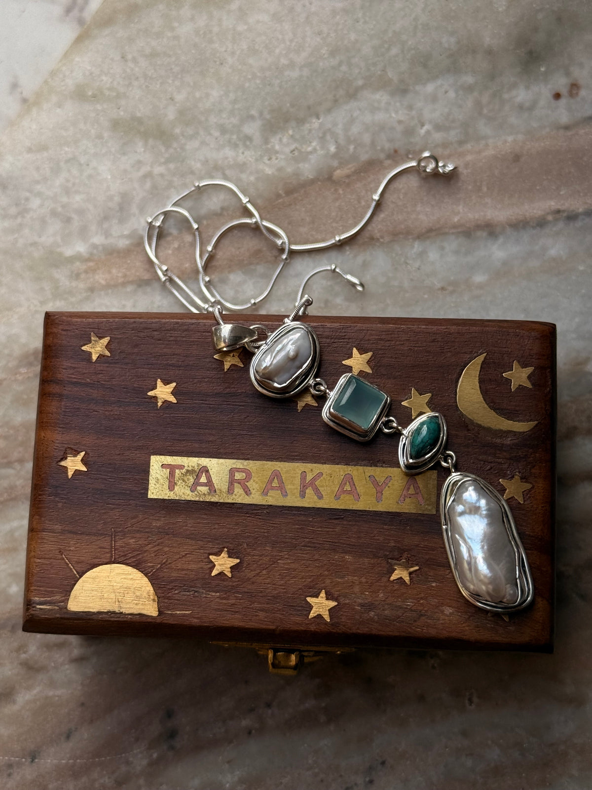 925 Sterling Silver Baroque Pearls, Aqua Chalcedony, Faux Turquoise Statement Handcrafted One of a Kind Pendant