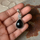 925 Sterling Silver Black Onyx Pear White Topaz Round Handcrafted One of a Kind Pendant