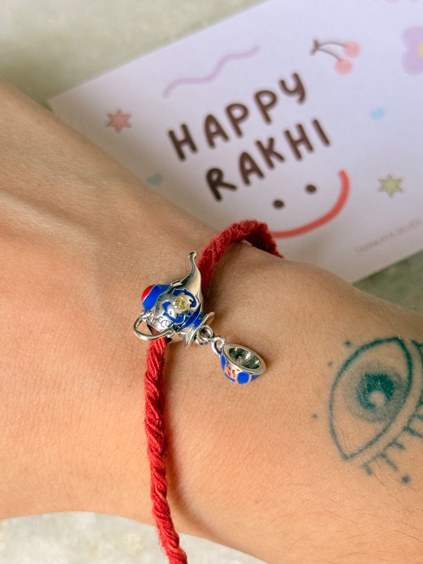 925 Sterling Silver Tea Pot Kettle With Cup Charm - Reusable as Pendant Handcrafted Rakhi